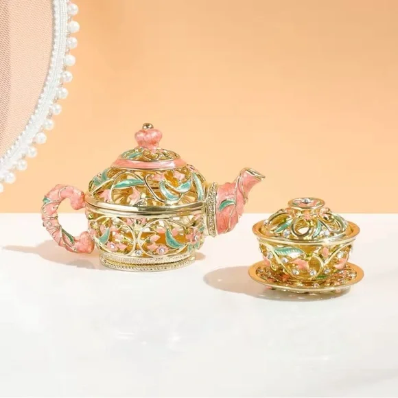 Tea pot jewelry box, vase jewelry box, cloisonne tea pot decoration, home decor